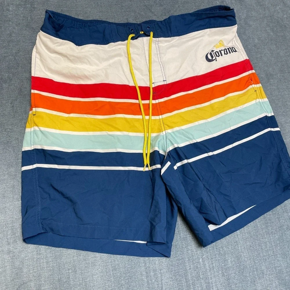 Corona Extra Beer Swim Trunks Board Shorts Mens 39 Multicolor Rainbow Striped